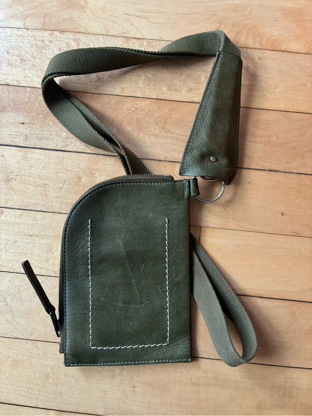 Rick Owens Olive Green Leather Sling Pouch